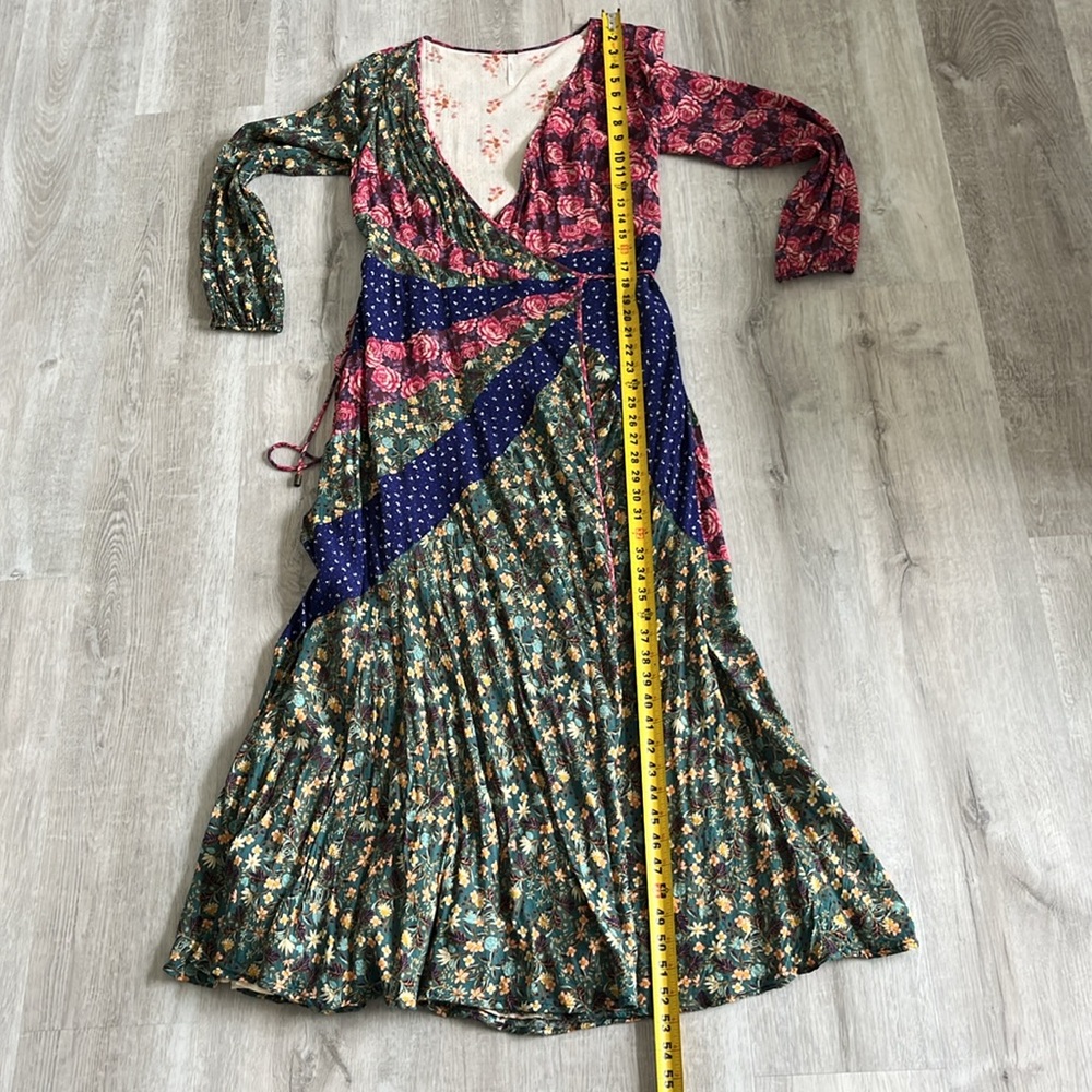 Free People Endless Love Maxi Dress Wrap Long Sleeve Patchwork Boho Women Small - Picture 14 of 16